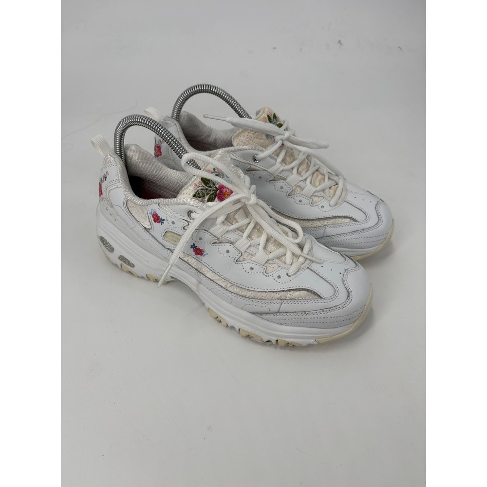 Skechers DLites Bright Blossoms White Floral Embroidered Sneakers Womens 10